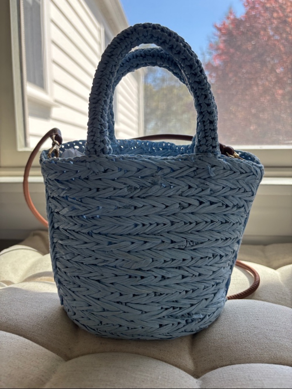 NWT | J.Crew Light Blue Malta Handwoven Straw Bag